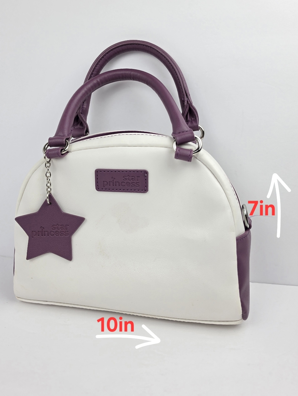 Star Princess Kids Handbag White Purple Mini Purse 10” Cute Girls Bag Pre-Owned